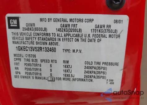 2002 GMC Yukon Sle from USA, damaged, VIN 1GKEC13V52R132460